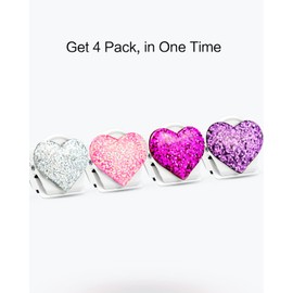QingCo 4 Pack Bling Bling Love Heart Magnetic Clips Heavy Duty, 1.4x1.2in Refrigerator Magnet Clips, Magnetic Money Clip, Metal Magnetic Clips for Hanging Whiteboard Wall Memo Classroom
