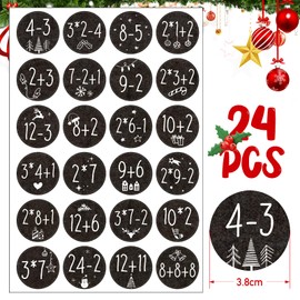 BOOMTOP 24 Advent Calendar Numbers Stickers with Calculation Tasks Advent Numbers 1-24 Stickers Round Diameter 3.8 cm Advent Stickers Christmas Stickers Gift Stickers Number Game for Math Lovers Black