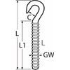 Hook Screw with Left Thread M5, Stainless Steel AISI 316/A4