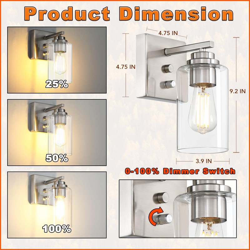 Loyareal Wall Sconces Set of Two, Brushed Nickel Wall Sconce