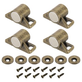 PATIKIL Magnetic Cabinet Door Catch, 4 Set Zinc Alloy Magnet Cabinet Latch Closure Hardware for Kitchen Cupboard Closet Furniture Doors with 12 Screws, Bronze