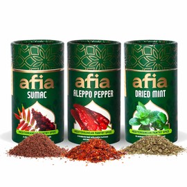 Afia Mediterranean Pantry Spices Gift Set | Aleppo Pepper, Dried Mint & Sumac Spice Set | Mediterranean Seasoning Set for Steak Seasoning, Chicken Seasoning, Vegetable Seasoning, BBQ Rub (Pack of 3)