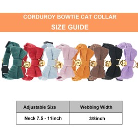 YUDOTE Cotton Breakaway Cat Collar with Bow Tie and Bell, Adjustable Cute Soft Corduroy Kitten Collars for Girl and Boy Cats,Dark Green