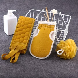 Exfoliating Mitt Back Scrubber Shower Puff 3-Piece Set Deep Yellow Yellow 5ea