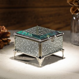 DHCGPP Square masonry Glass Jewelry Box with Hinged Lid, Jewelry Ring, Bracelet, Souvenir Metal Display Box, Transparent Storage Box.(3.7x3.7x2.8 Inches)