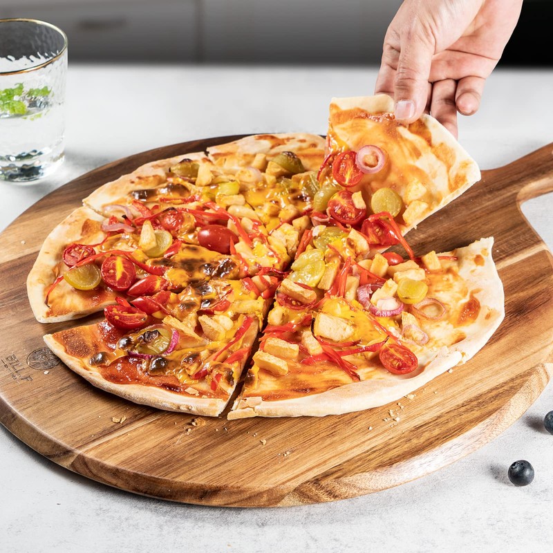 BILL.F Wood Pizza Peel 16 Inch,16" Acacia Wood Round Cutting