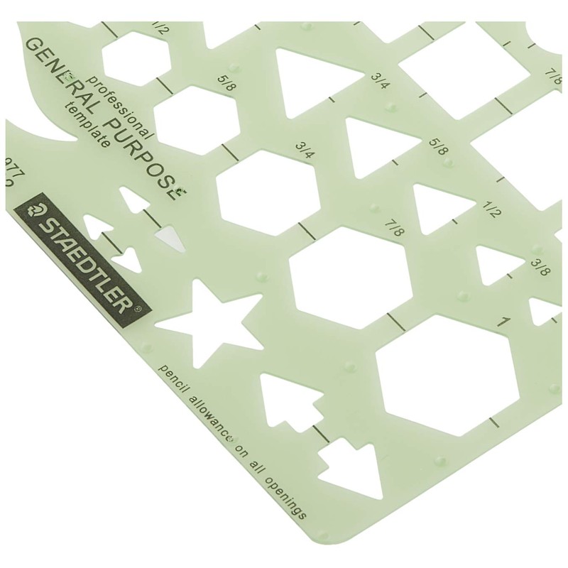 Staedtler Template, Geometric Shapes/Symbols, Protractor, Inch Scale, 9.5 x 5.5