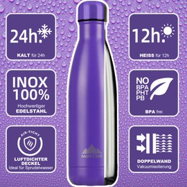 Mont-Clair l'O Stainless Steel Drinking Bottle - Thermos Flask - BPA-Free - Water Bottle, Stainless Steel Drinking Bottle 1 L - 24 Hours Cold & 12 Hours Warm - Leak-Proof Drinking Bottle - Purple