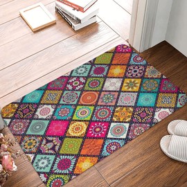 LRCCJS Bath Mat Boho Flower Geometric Checkered Plaid Artistic Quick Dry Bathroom Rugs Non Slip Absorbent Shower Rug Floor Mat for Bathroom, Bathtub,Sink,16x24 Inch