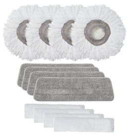 True & Tidy MP-360 Round, Flat, and Squeegee Microfiber Mop Pad Replacement Set for SPRAY-360 Clean Everywhere Spray Mop Kit, Machine Washable up to 100x, 4 Sets