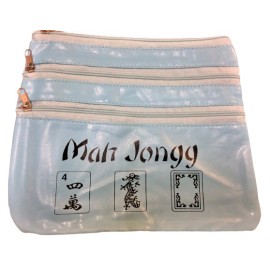 Unbranded Mahjong Bag 3 Zipper Soft Pouch BLUE For Mah Jongg Yearly Rules Card Money Purse