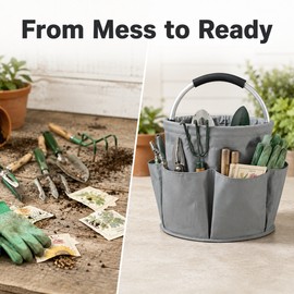 17L Garden Tool Storage Basket for Gardening - Foldable 6-Pocket Organizer for Outdoor, Picnic & Home Use