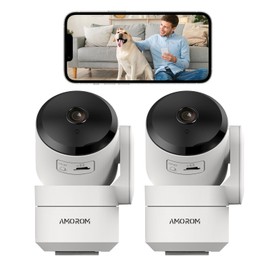 AMOROM Indoor Surveillance Camera, 360° WiFi Camera Surveillance with Motion Detection, 2-Way Audio, 1080p Night Vision, Voice Control, Works with Alexa, 2.4GHz WiFi, Pack of 2