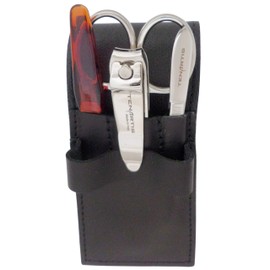 4-Piece Manicure Case with Nail Clippers Made of Genuine Leather Tenartis Made in Italy (Black)