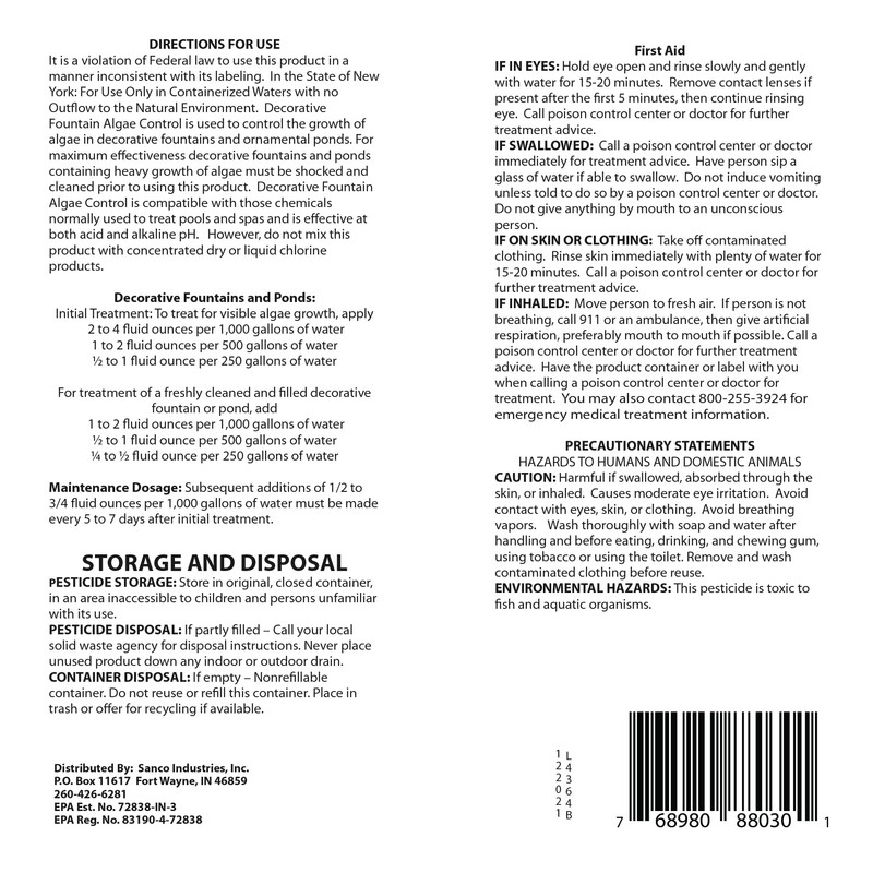 Fountain Algaecide and Clarifier - Gallon - Kills and Inhibits
