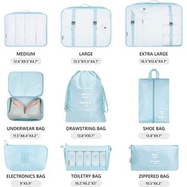Packing Cubes, 9 Set Packing Cubes with Shoe Bag & Electronics Bag - Luggage Organizers Suitcase Travel Accessories (Sky Blue)