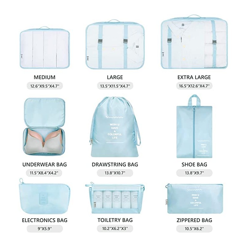 Packing Cubes, 9 Set Packing Cubes with Shoe Bag &
