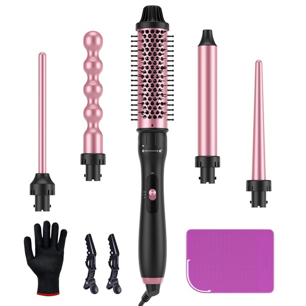 LANDOT 5-in-1 Curling Iron Wand Set: Hair Curler Set with