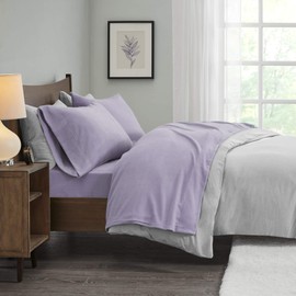 True North by Sleep Philosophy Micro Fleece, Warm, Soft Plush Sheets with 14" Deep Pocket Cold Season Cozy Bedding-Set, Matching Pillow Case, Full, Lavender
