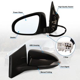 Lqito Left Driver side Mirror Fits 2014-2018 Toyota Corolla Sedan/Hatchback with Power Glass Heated and Turn signals without Blind Spot Match Black Replace 8794002F51(7Pins)