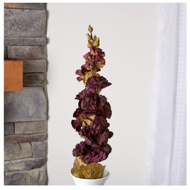 Factory Direct Craft Plum Artificial Holly Hock Spray for Summer Arrangements and Fall Decorating - 42" H