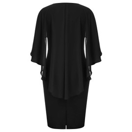 Hanna Nikole Women's Elegant Sleeveless Sheath Black Cape Dress with Chiffon Overlay Large