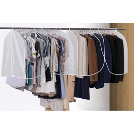 MISSLO Extra Large Clothes Rack Cover with Transparent Dust Cover, Clothes Cover with Shoulder Cover, Hanging Garment Bags for Cupboard, Dresses, Suits, Coats, Shirts, Pack of 2, White