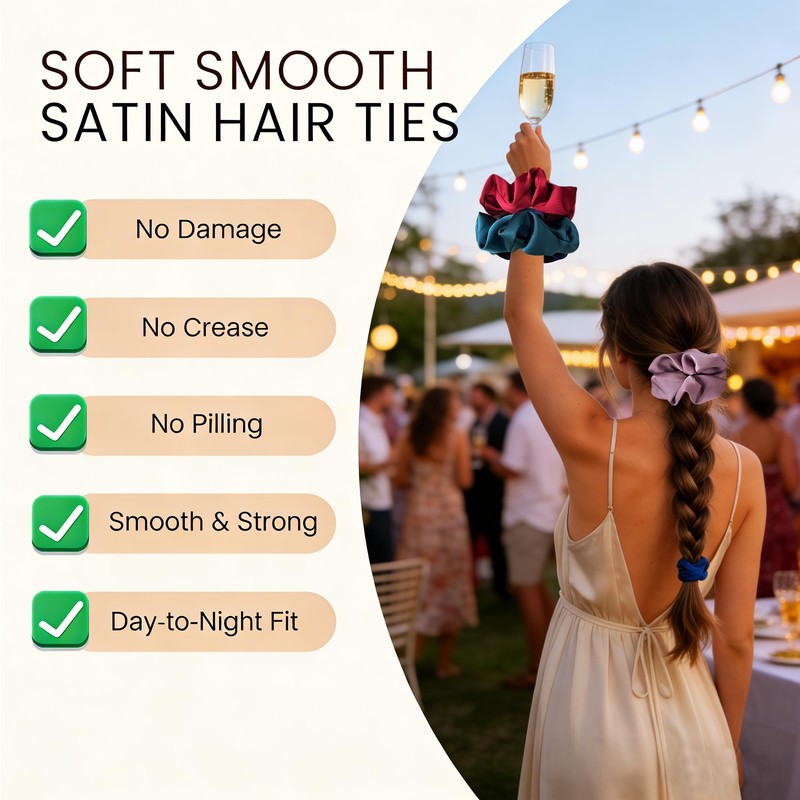 Satin Scrunchies for Women, 5.2" Large Hair Ties No Crease