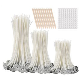 Buluker - 150 mechas de vela funcionales sin humo, mechas de algodón preenceradas con pestañas sostenibles de metal para hacer velas de pilares y bricolaje, (grosor de 3.5 + 6 pulgadas + 8 pulgadas)
