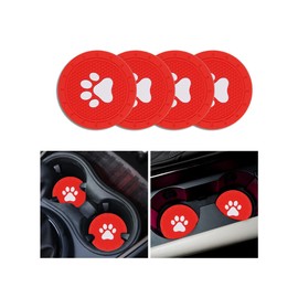 Couslcd 4 Pack Car Cup Holder Coasters, Dog Paw Insert Car Cup Coaster, 2.75 Inch Anti Slip Shockproof Embedded Drink Mat, Car Interior Accessories Decor for SUV, Truck, RV (Red)