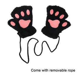 Women Girls Cat Dog Paw Fingerless Gloves Soft Plush Half Finger Gloves Winter Thick Warm Gloves Cute Bear Claw Coral Fleece Mittens with Anti-lost String for Sports Touchscreen Typing Cosplay