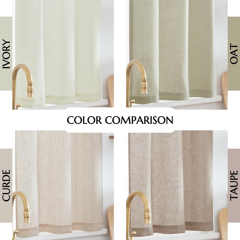 jinchan Beige Kitchen Curtains Linen Tier Curtains 45 Inches Farmhouse
