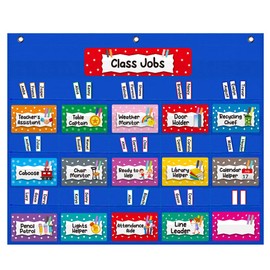 Mewise Class Jobs Pocket Chart for Classroom,Teacher's Helper Classroom Management Pocket Chart…