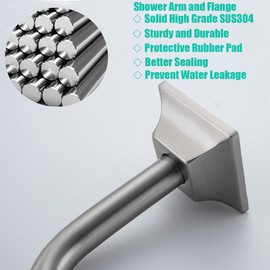SEABEFORE 6" shower arm Brushed Nickel shower head extension with matching escutcheon, Standard 1/2" Connection