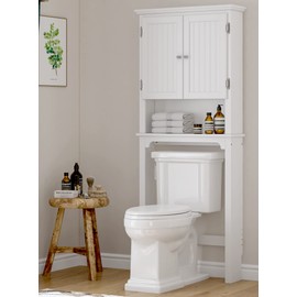 UTEX Over The Toilet Storage Cabinet, Over Toilet Bathroom Organizer with Adjustable Shelves and Double Doors, White