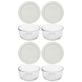 Pyrex (4 7200 2 Cup Glass Bowls & (4) 7200-PC Sleek Silver Food Storage Replacement Lids - Made in USA