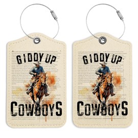 LARTSFRO Western Cowboys Hat Luggage Tags for Suitcases, Giooy up Cowboys Sign, Preppy Luggage Tag, Back to School for Students, Trendy 2 Pack Luggage Tags for Travel, Teen Girls Gifts Suitcase Tags