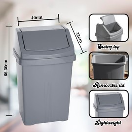 JMS we create smile 8L/25L/50L Litre Plastic Swing Lid Bin Waste Recycle Dustbins Rubbish Trash Refused Bins (Silver/Grey, 50 LITRE)