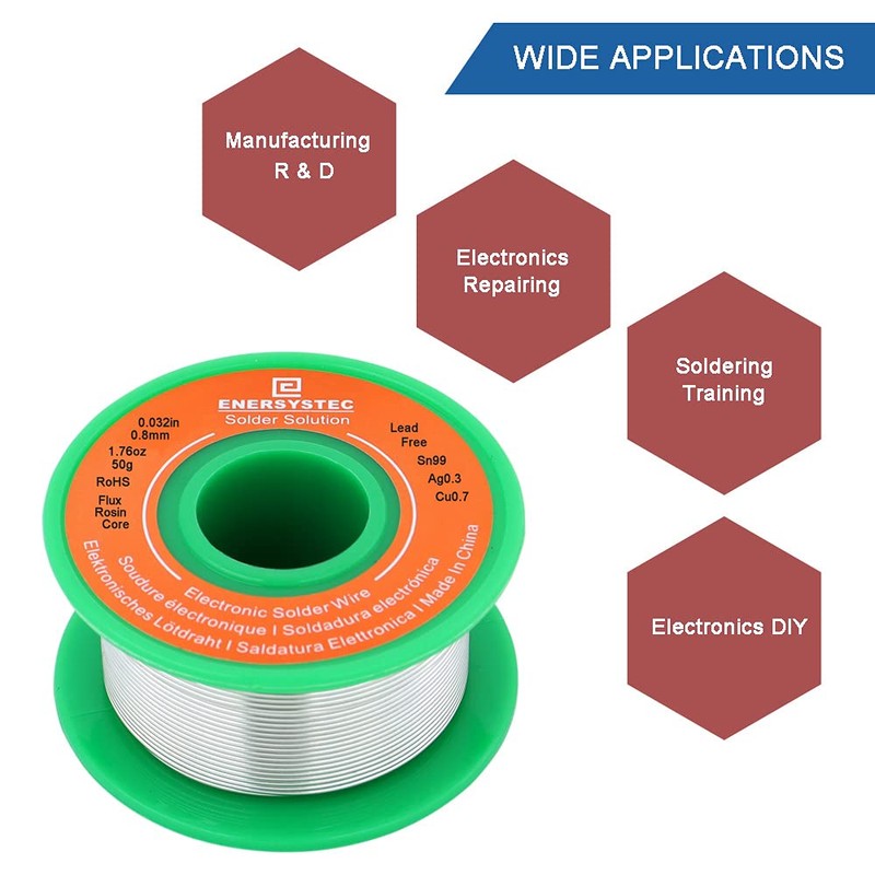 E ENERSYSTEC Solder Wire No Lead Rosin Core Flux 0.8mm