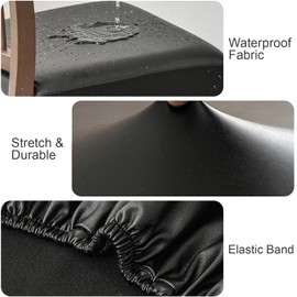 Kapslife Waterproof Seat Covers for Dining Room Chairs, Pu Leather Chair Seat Slipcovers Dining Chair Cover Removable Washable Chair Protctor Cover (4, Black, PU)