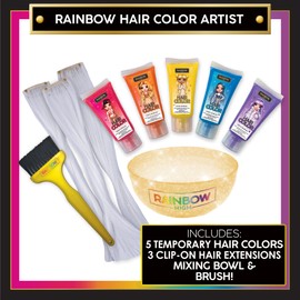 Rainbow High Rainbow Hair Stylist by Horizon Group USA, Includes 5 Vibrant Hair Coloring Gels, 3 Clip-in Extensions for Less-Mess, Mixing Bowl & Brush, Temporary Hair Coloring for Kids, Multi