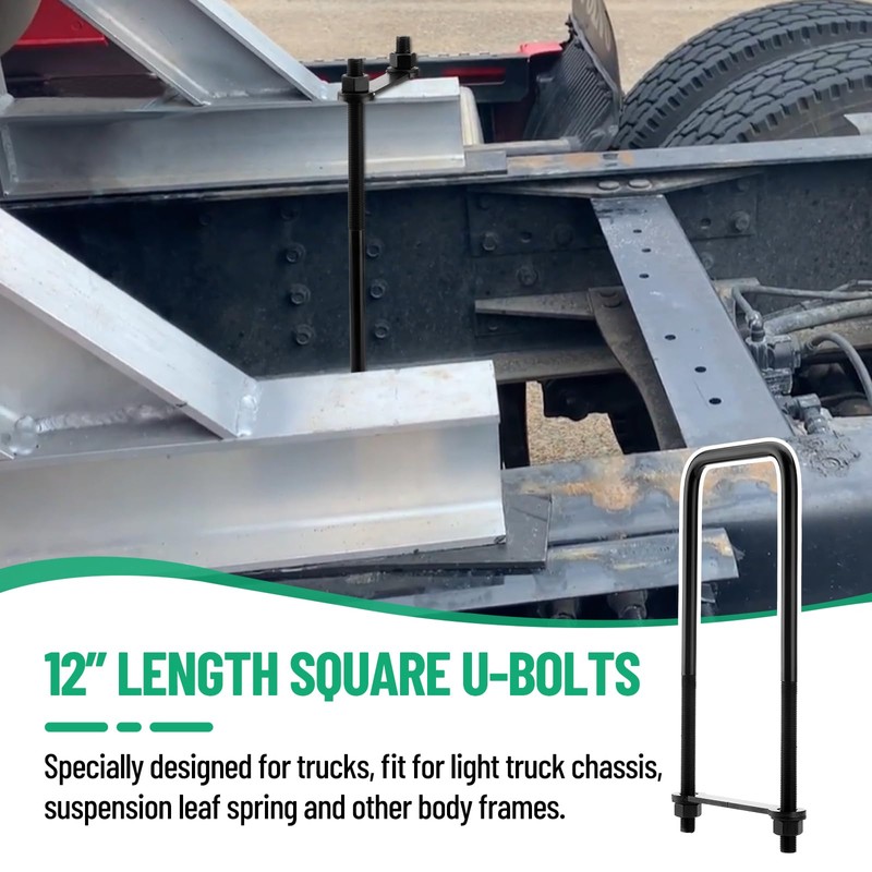 Racewill 12 inch Square Bend U-Bolt Kits, Heavy Duty Steel
