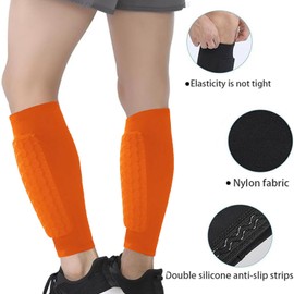 Roczential Shin Guards for Soccer, Lightweight Shin Pads for Kids Youth & Adult - Football Shin Defender Protective Gear, Comfortable Breathable Leg Guards. (2, Orange, Medium)