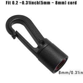 Shock Cord Snap Hooks LUORNG 20PCS 1/4 inch to 5/16 inch Black Plastic Bungee Cord Hooks,Kayaks Bungee Shock Cord Hook, Bungee Terminal End