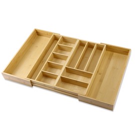 MH MYLUNE HOME Large Bamboo Expandable Drawer Organizer, Silverware Organizer for Drawers, 16 to 30 Inches Wide, 7-13 Slots, Kitchen Drawer Organizers for Utensils, Bamboo Wood Cutlery Organizers
