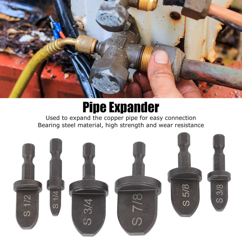 Pipe Expander, 6 Pieces Pipe Expander Bearings Steel Hex Handle