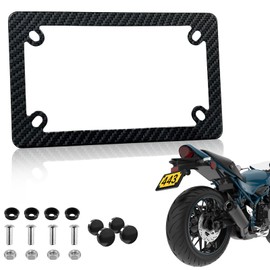 Carbon Fiber Motorcycle License Plate Frame - ATV UTV Scooter Moped Tag Frames Holder, 4 Holes Stainless Steel Rust Proof License Plate Frame for Motorcycle