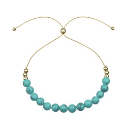 Lauren-Spencer Silver Gold Plated Beaded Bracelets for Women Adjustable Bolo Crystal Gemstone Beaded Bracelets Stackable Agate Rose Quartz Turquoise Beaded Bracelets for Women Jewelry Gift (Gold Plated-Created Turquoise)