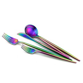 Matte Rainbow Silverware Set,Gugrida 5-Piece 18/10 Stainless Steel Satin Finish Flatware Set,Kitchen Utensil Set,Tableware Travel Cutlery Set for Camping Office or School Lunch, Dishwasher Safe