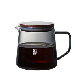 Glass Coffee Server with Handle and Wooden Lid 10.1oz Small Glass Carafe Elegant Translucent Milk Creamer Pitcher Pour Over Coffee Beaker